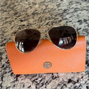 Tory Burch Gold Aviator Sunglasses with case